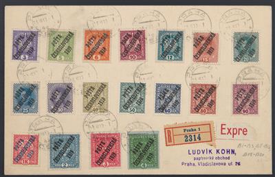 Poststück - Tschechosl. 1919 - Nr. 40/50 a + 57 I + 59 + 60 a. phil. Reko-Expressbrief und 4 weitere Briefe (Express, - Briefmarken
