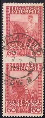 gestempelt - Österr. Nr. 151UmW (60 Heller karmin im senkrechten Paar, - Známky