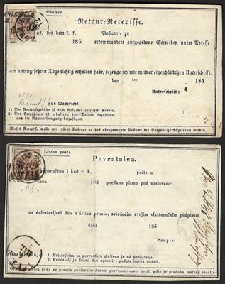 Poststück - Österr. - 2 zweisprachige retour - Rezepisse aus 1851 bzw. 1853, - Známky