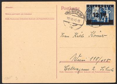 Poststück - wien Postamt 110 philat. Dokumentation 1945 ca. 60 Belege auf Ausstellungsbl., - Stamps