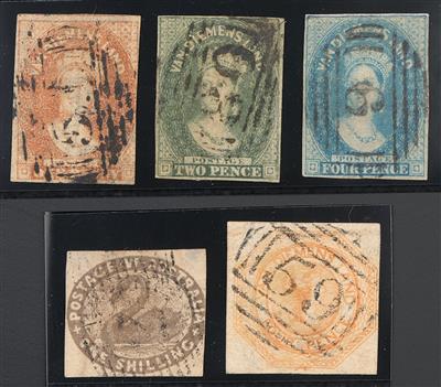 */gestempelt - Sammlung Westaustralien Ausg. 1854/1907 u. Tasmanien Ausg. 1853/1912 - versch. Erh., - Briefmarken