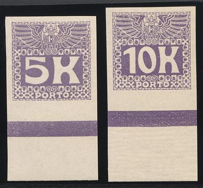 ** - Österr. Porto Nr. 45U/ 46 U ungez. Unterrandstücke mit Balken postfr., - Briefmarken