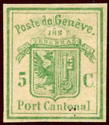 (*) - Schweiz Kanton Genf Mi. Nr. GAA1 (Ganzsachenausschnitt) - 5 C gelbgrün auf sämisch, - Stamps