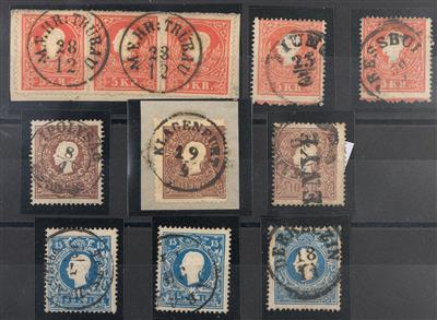 gestempelt/Briefstück - Österr. - Partie Ausg. 1858 u.a. mit Farbnuancen, - Stamps