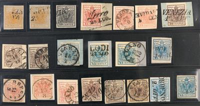 gestempelt/Briefstück - Sammlung Lombardei u.a. mit Nr. 1 orange Seidenpapier, - Briefmarken