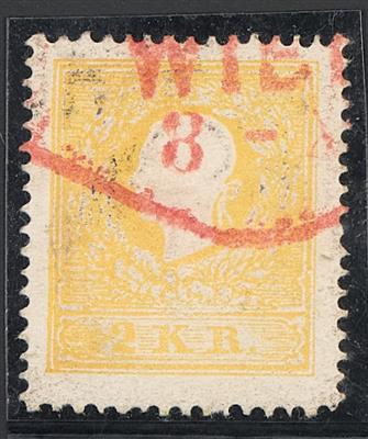 gestempelt - Österr. Nr. 10I gelb rotem Teilstempel von Wien (Müller Nr. 3214z), - Známky