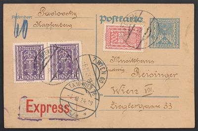 Poststück - Kl. Partie Belege I. Rep. Kronenwährung, - Briefmarken