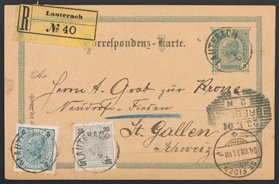 Poststück - Österr. Monarchie - Partie Ganzsachen meist mit Zufrankatur aus Vorarlberg in das Ausland, - Briefmarken
