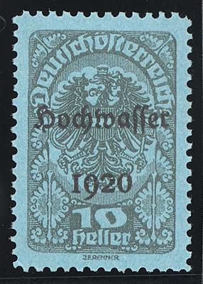 (*) - Österr. 1921 - 10 Heller Hochwasserserie Farbprobe in Grau auf bläulichem Papier (ANK Nr. 341P), - Známky
