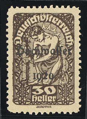 (*) - Österr. 1921 - 30 Heller Hochwasserserie Farbprobe in Dunkelbraun auf gelblichem Papier (ANK Nr. 345 P), - Známky