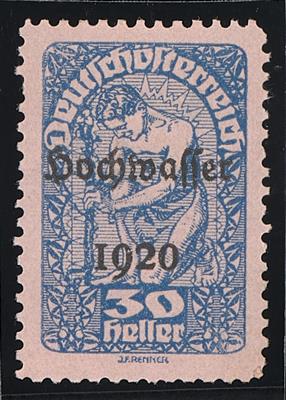 (*) - Österr. 1921 - 30 Heller Hochwasserserie Farbprobe in Hellblau auf rosa Papier, - Stamps