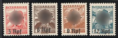 ** - Österr. 1938 - Nr. (6) a/ b/c/d (nicht verausg. Überdruckmarken auf 4 versch. Trachtenwerten, - Briefmarken