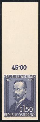 ** - Österr.   ANK. Nr. 1015 U (Auer v. Welsbach) ungezähntes postfr. Oberrandstück mit Überrand u. Reihenzähler, - Briefmarken
