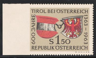 ** - Österr. Nr. 1163 UI (600 Jahre Tirol bei Österreich LINKS UNGEZÄHNT) vom linken Bogenrand, - Briefmarken