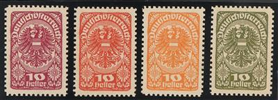 * - Österr. Nr. 259 (10 Heller) in vier versch. Farbproben (lila, - Briefmarken