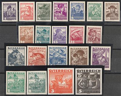 ** - Österr. Trachten I - 1 Gr. bis 5 S kpl. ungezähnt (ANK. Nr. 567/587 U) postfr. Prachtstücke, - Stamps