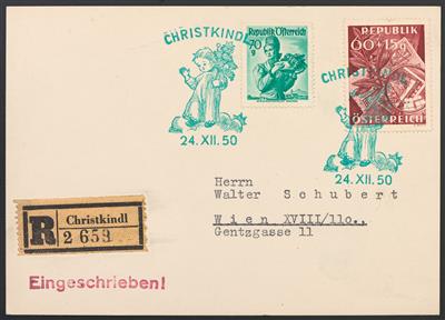 Poststück - Christkindl 1950 - Portogerechte Karte über 1,30 S mit 2 Christkindl - Abschlägen vom 24.12. 1950 nach Wien, - Stamps
