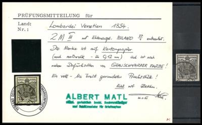 .gestempelt Lombardei Nr. 2MIII GRAUSCHWARZ mit Entwertung von   MILANO auf Kartonpapier (0,12 mm), - Briefmarken