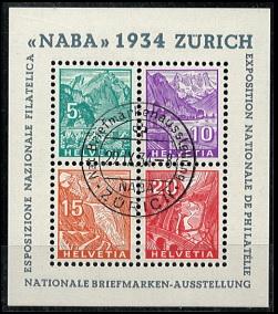 .gestempelt - Schweiz Block Nr. 1 (NABA) mit klarem Ersttagsstpl.   ANK. 900.- , - Známky