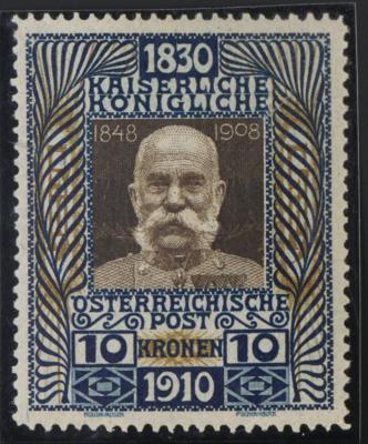 ** - Österr. 1910 - 10 Kronen zentr. postfr. Prachtstück - Briefmarken