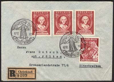 Poststück - Christkindl - Rekobrief vom 17.12. 1951 nach St. PÖLTEN (Rekozettel mit Rollen - Nummer "9"), - Stamps