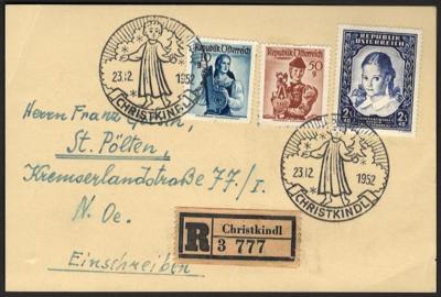 Poststück - Christkindl - Rekokarte vom 23.12. 1952 (Rekozettel mit Rollen - Nummer "3"), - Briefmarken