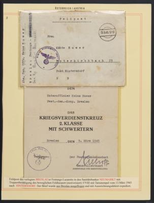 Poststück - D. Feldpost 1945 Bewegl. Feldlazarett BRESLAU verlegt Bunker Neumarkt mit Kriegsverdienstkreuz, - Známky