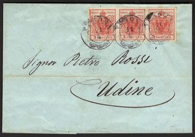 Poststück - Österr. Ausg. 1850 - Nr. 3HI Platte II im vollrandigen, - Francobolli
