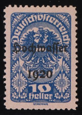 (*) - Österr. 1921 - 10 Heller Hochwasserserie Farbprobe in Blau auf rosa Papier (ANK Nr. 341 P), - Briefmarken
