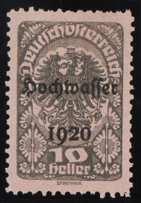 (*) - Österr. 1921 - 10 Heller Hochwasserserie Farbprobe in Grau auf rosa Papier (ANK Nr. 341 P), - Známky