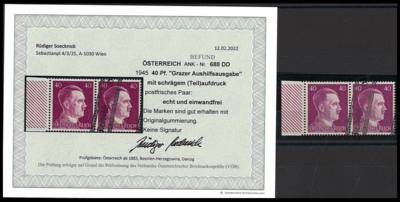 ** - Österr. 1945 - Grazer Aushilfsausgabe Nr. 688DD (40 Pfg. Grazer mit schrägem (Teil) aufdruck, - Známky