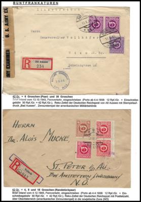 Poststück - Österr. 1945 - Partie Poststücke Posthornausgabe u.a. mit Rekopost aus bad Ischl, - Francobolli