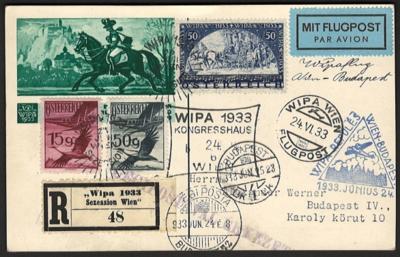 Poststück - Österr. - WIPA Faser mit Zufrankatur auf Reko - Flugpostkarte ab Sezession nach Budapest, - Briefmarken