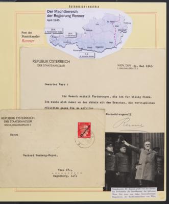 Poststück - Österreich 30. Mai 1945 Schreiben des Staatskanzlers RENNER mit original  Kuvert + Unterschrift, - Známky