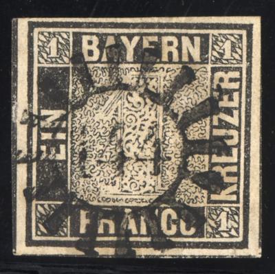 .gestempelt - Bayern Nr. 1 Ia allseits voll- bis breitrandiges Prachtstück mit drei Schnittlinien, - Stamps