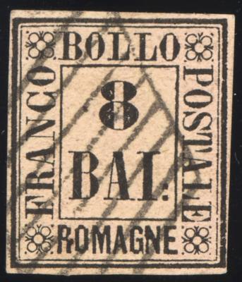 .gestempelt - Romagna Nr. 8 (8 Baj. schwarz a. rosa) re. unten eng- sonst vollrandiges klar gestplte. Prachtstück, - Briefmarken