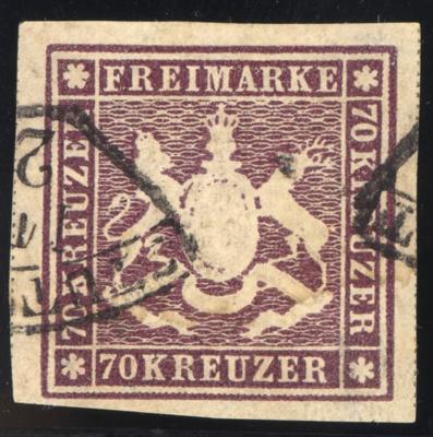 .gestempelt - Württemberg Nr. 42 b (70 Kreuzer) breitrandiges Prachtstück, - Francobolli