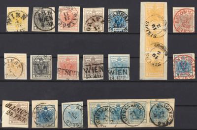.gestempelt/Briefstück - Partie Österr. Ausg. 1850 u.a. mit Maschinen - Abklatschen, - Briefmarken