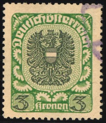 .gestempelt - Österr. Nr. 316yb (3 Kronen Wappenzeichnung 1920/21DUNKELGRÜN/SCHWARZGRÜN auf DICKEM PAPIER), - Briefmarken