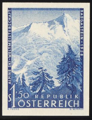 ** - Österr. Nr. 1048U (Alpine Ski Weltmeisterschaft Badgastein 1958 UNGEZÄHNT), - Známky