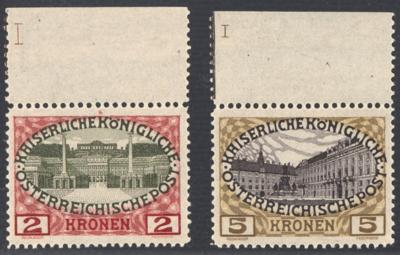 ** - Österr Nr. 154/155 (2 und 5 Kr. 1908) mit Plattennummer I, - Známky