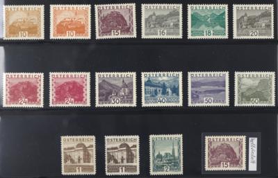 ** - Österr. Nr. 498/511 (Gr. Landschaft) 15 Gr. und 1 S in 2 Farbnuancen, - Briefmarken