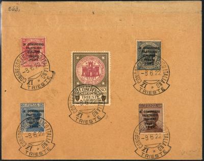 Poststück - Italien Nr. 153/56 (Congresso Philatelico 1922) mit entsprechender Vignette und Sonderstempel auf Kuvert, - Stamps and postcards