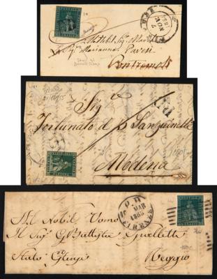Poststück - Toskana - 1854/60 - 5 Briefe mit Nr. 6 (3 Stück) Nr. 7 y und Nr. 20 b (auf Brief mit Vermerk URGENTISSIMO), - Stamps and postcards