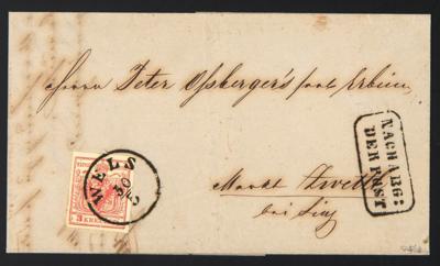 Poststück - Österr. Ausg. 1850 - Nr. 3MIIIa auf kompl. Faltbrief von WELS nach Zwettl bei Linz aus 1855, - Známky a pohlednice