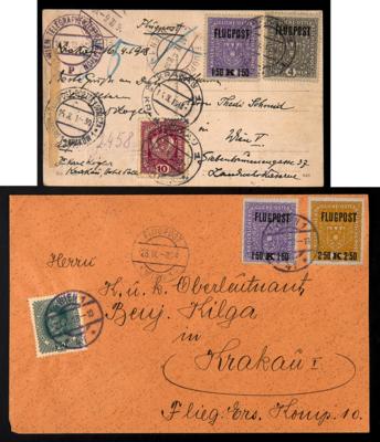 Poststück - Österr. Monarchie - Partie Flugpost 1918 mit Flieger - Kurierlinie Wien - Krakau vom 27.9. und 2.10. 1918, - Známky a pohlednice