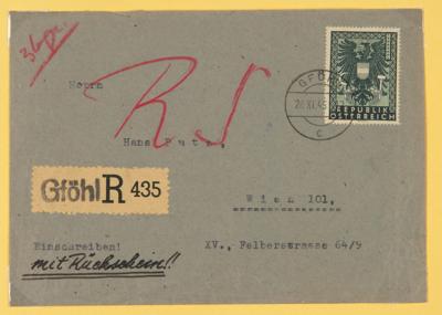 Poststück - Österreich - RückscheinEinschreibebrief mit Rekozettelprovisorium GFÖHL, - Stamps and postcards