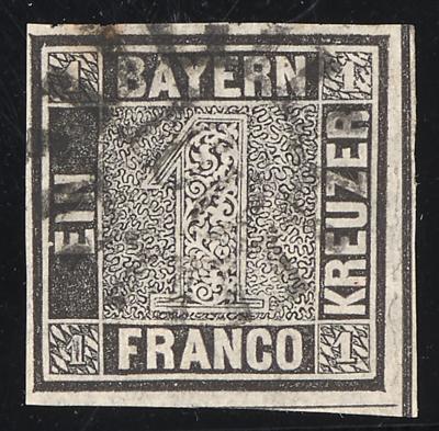 .gestempelt - Bayern Nr. 1 Type I mit zartem Mühlradstempel "160", - Stamps