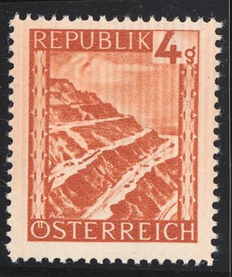 ** - Österr. Nr. 739 (4 Gr. Bunte Landschaft) laut Kurzbefund Soecknick "Markenbild gestreift", - Briefmarken