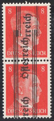 ** - Österreich 1945 - Grazer Aushilfsausgabe 8 Pfg. * Paar mit extrem nach unten verschobenem Aufdruck, - Briefmarken